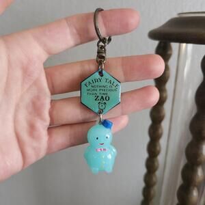 Vintage 80's Plastic Keychain Blue Character Fairytail Kitsch Bag Charm